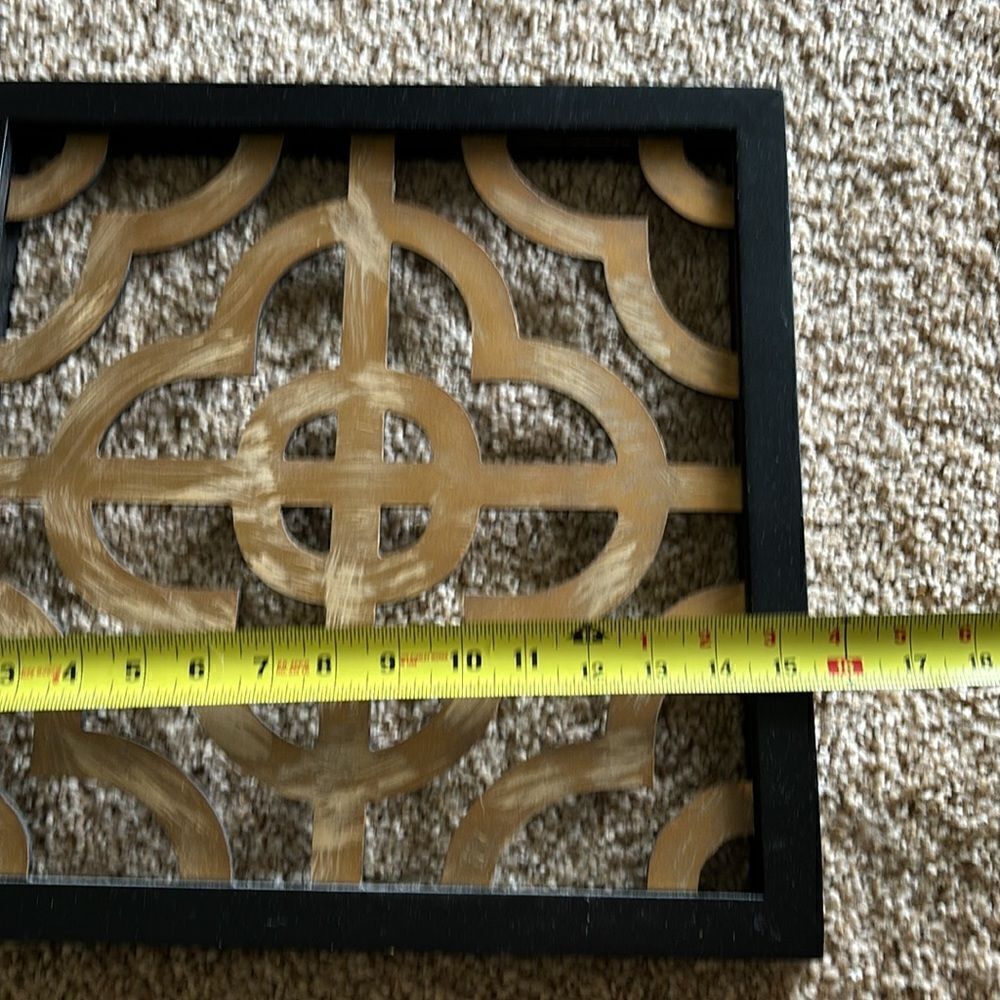Set of 2 Square Wood Ornate Wall Decor Hanging Black Gold Carvings - Picture 7 of 7